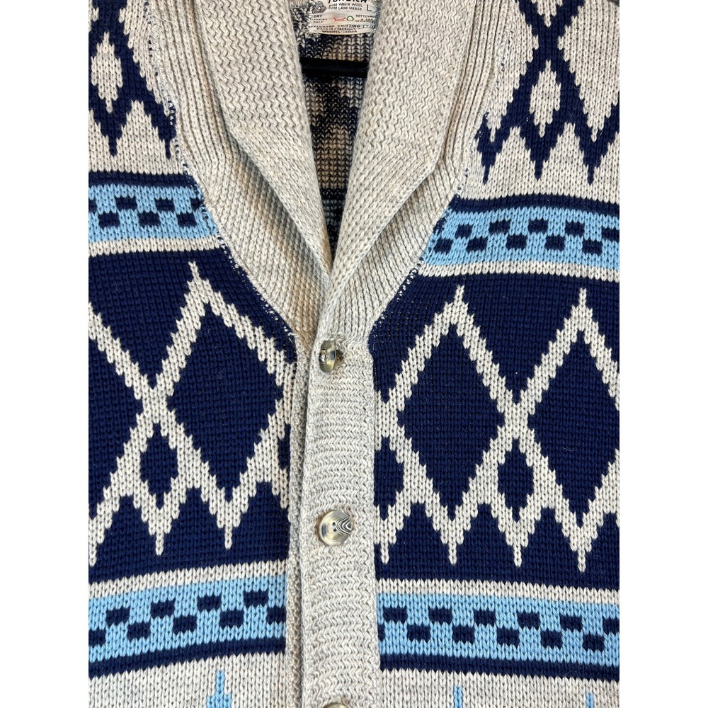 VTG 70s Cowichan Fair Isle Cardigan Mens Large Tundra Virgin Wool Sweater Cozy - Picture 6 of 6